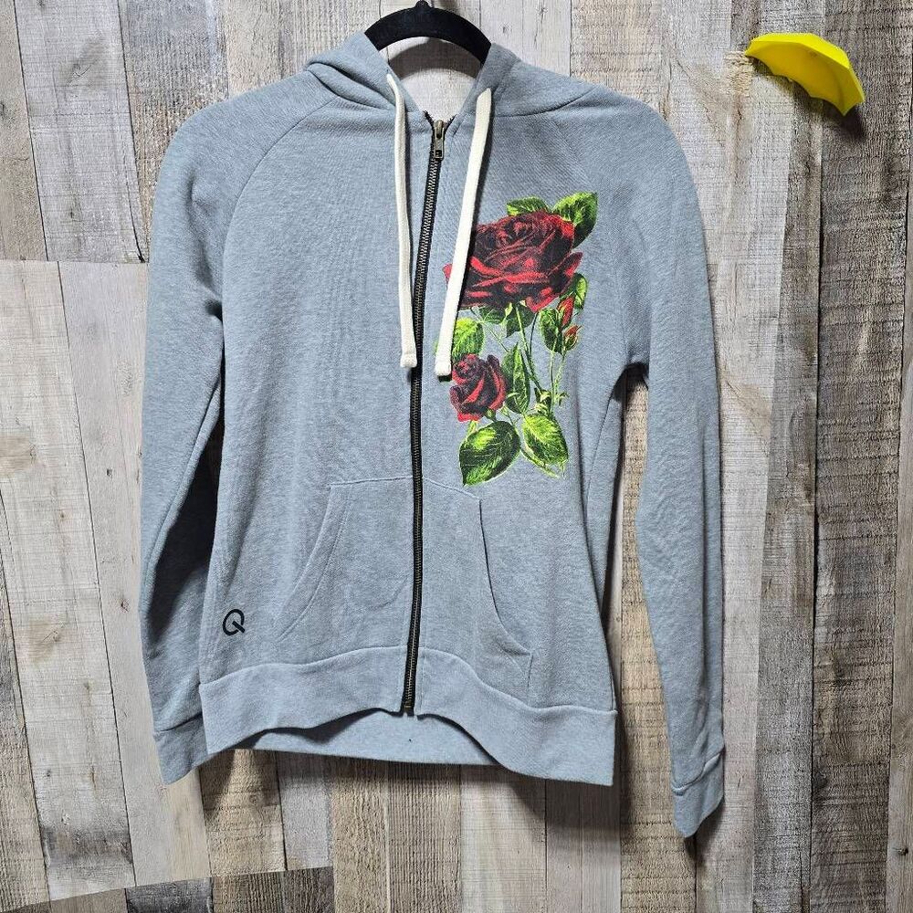 Rodeo Quincy Grey Mustang Cowgirl Rose Floral Hoodie Jacket Small Western NFR